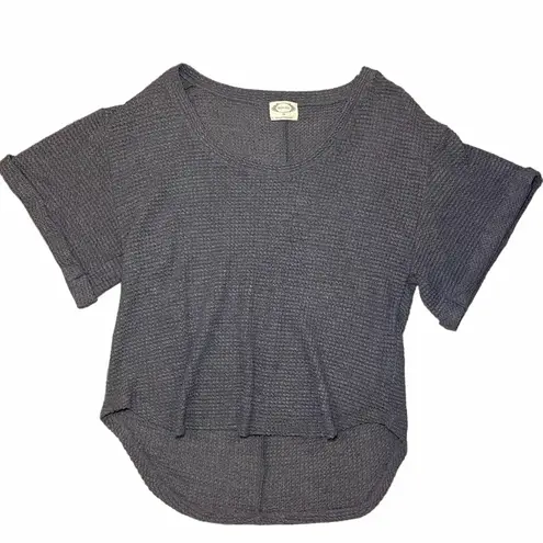 Joyfolie Mia Joy Slate Gray Short Sleeve Waffle Knit Sweater Top Size XL