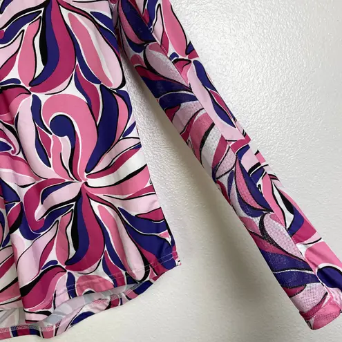 San Soleil Top Womens Size Medium Pink Floral 1/4 Zip Long Sleeve Sun UV UPF