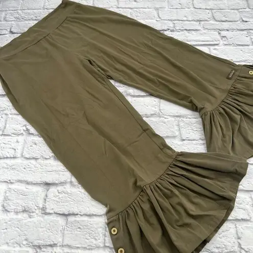 Matilda Jane Women's Big Ruffle Wide Leg Pants Tan Large Pull-On Stretch Comfort