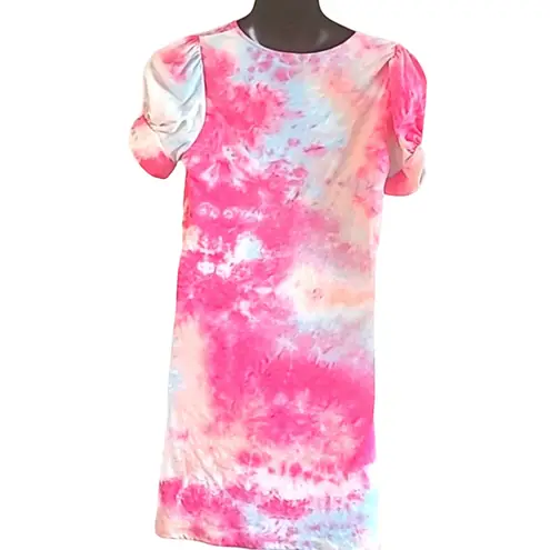 Good Luck Gem NWT Women’s Multicolor Tie-Dye Puff Sleeve T-Shirt Dress XL