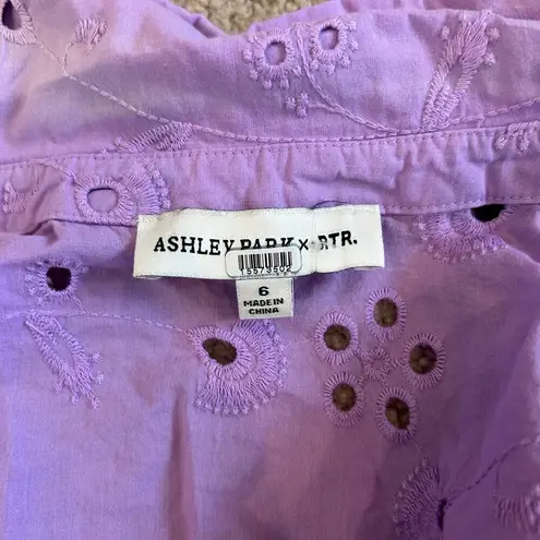 Ashley Park x RTR Purple Eyelet Top Collared Plunged Tie Waist Cropped Sze 6