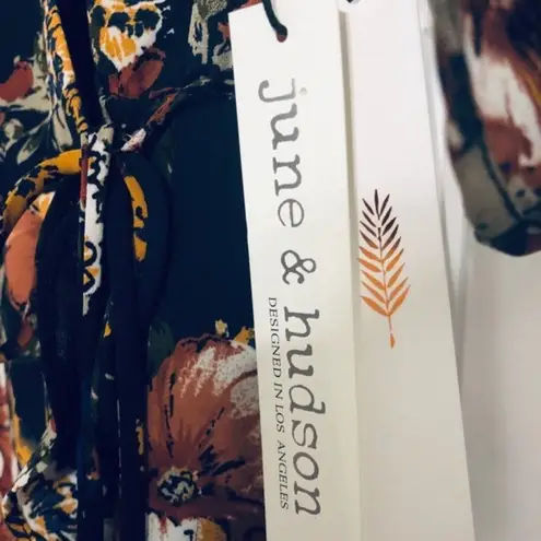 June and Hudson Wrap Dress Floral Mini Black Orange Brown Size M New w/Tag