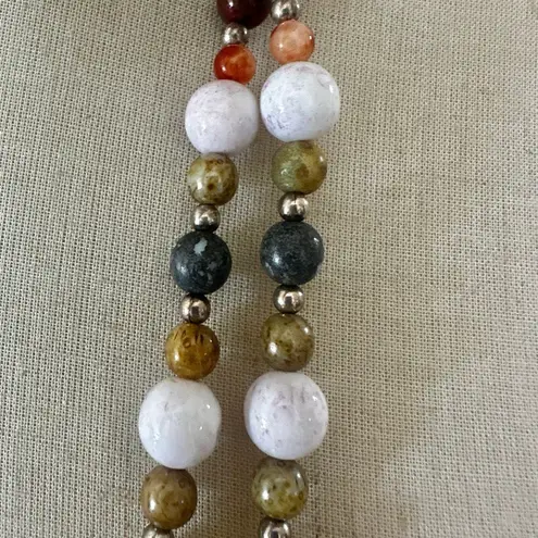 Multicolor Natural Stone Bead Necklace with Drop Pendant & Toggle Clasp