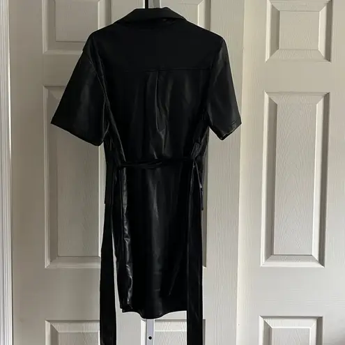 House Of Harlow 1960 Faux Leather Tee Shirt Button Down Belted Dress Xs New A31 Black