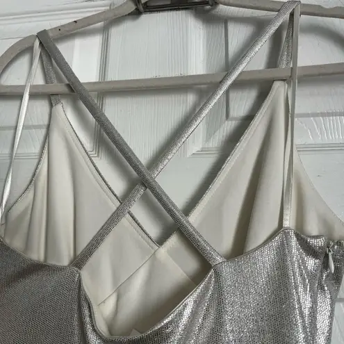 Eliza J Silver Surplice Evening Gown NWT Size 10 Maxi Dress Glam