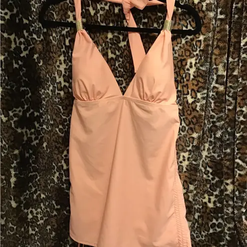 WOMAN HALTER TANKIN BATHING SUIT SEXY SLIMMING TUMMY CONTROL SWIMSUIT (L) Orange Size L