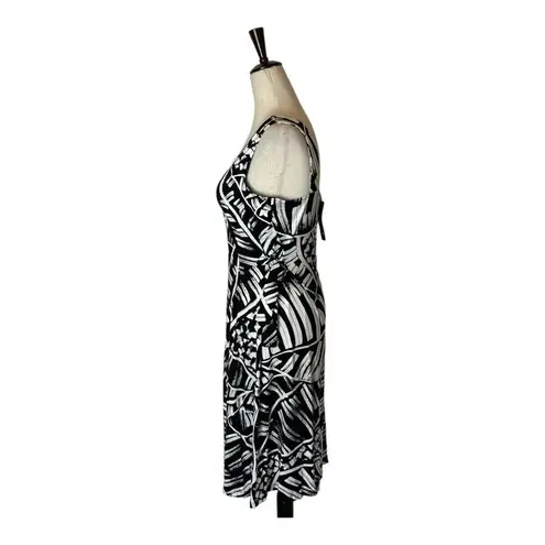 Nic+Zoe Black And White Jersey Moonlit Palm Sleeveless Fit And Flare Dress XS