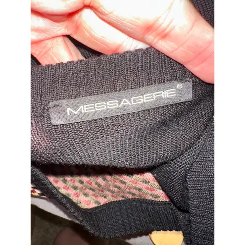 Messagerie Womens V Neck Sweater 100% Merino Wool Long Sleeve Checkered Black Size M