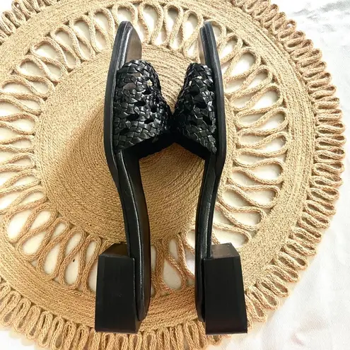 Seychelles Anthropologie Black Leather Woven Slide On Heels Size 7.5