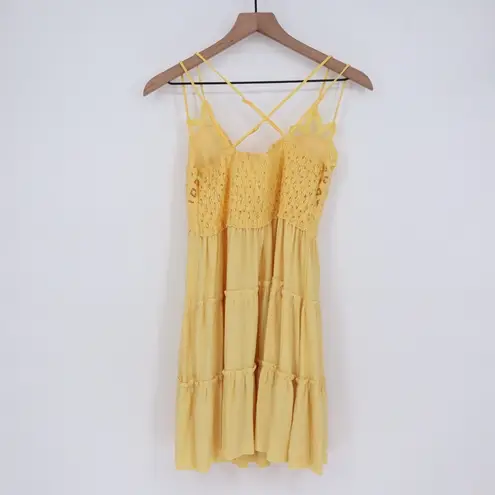 Zenana Outfitters Yellow Crochet Lace Tiered Dress Sundress XL