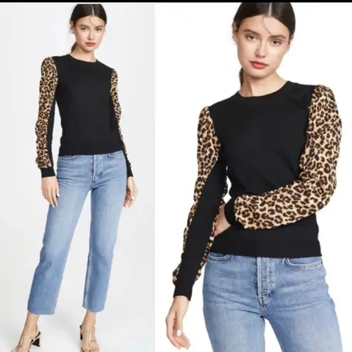 Veronica Beard Adler Mixed Media Wool & Silk Animal Print puff sleeve sweater XL - Image 2