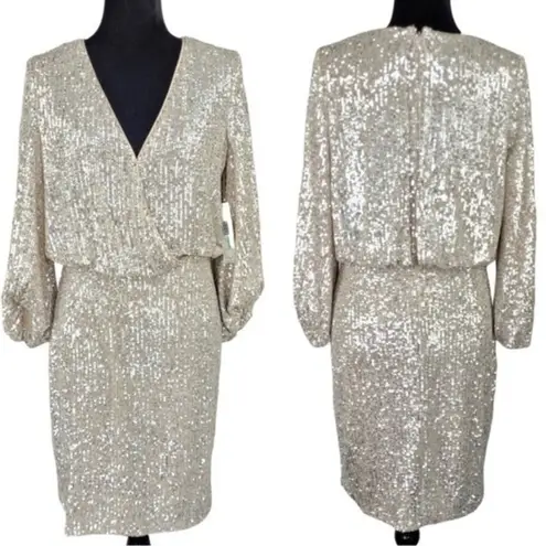 Eliza J  Sequined Blouson Gold Sequin Lined dress