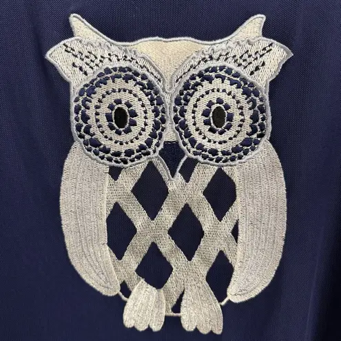 Rara Avis by Iris Apfel navy blue owl graphic size 1X plus dark academia top