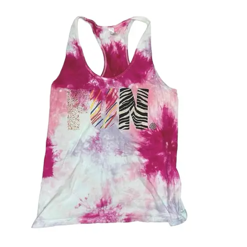 American Apparel  Pink White Tie Dye Scoop Neck Racer Back Activewear Tank Top L