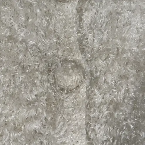 Michael Simon Sweater White Fuzzy Cardigan Shaggy Neutral Bohemian Casual Small