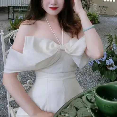 Japanese Kawaii Ivory Cream Princess Barbie Bow Off Shoulder Corset Halter Top