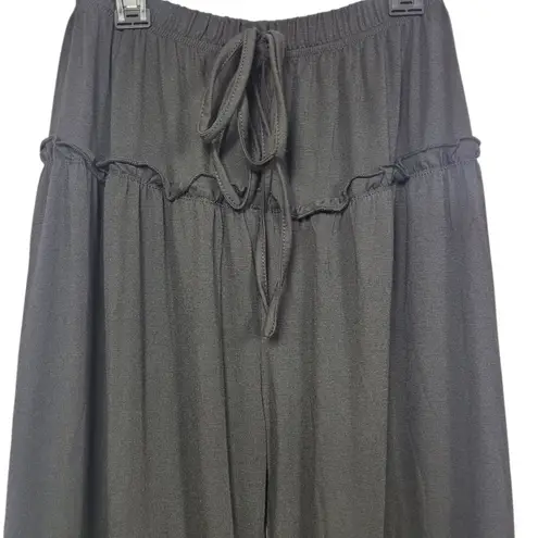 Black Wide Leg Ruffle Hem Palazzo Pants Size M Elastic Waist Lounge Fit Size M