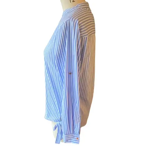 Ivanka Trump Crisp Blue White Striped Cotton Side Tie Popover ~ Women's MEDIUM