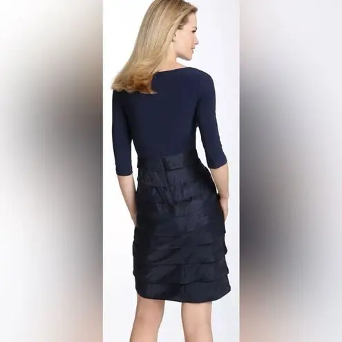 Adrianna Papell  Navy Blue Sheath Dress Tiered Ruffle Skirt 4 Formal Cocktail