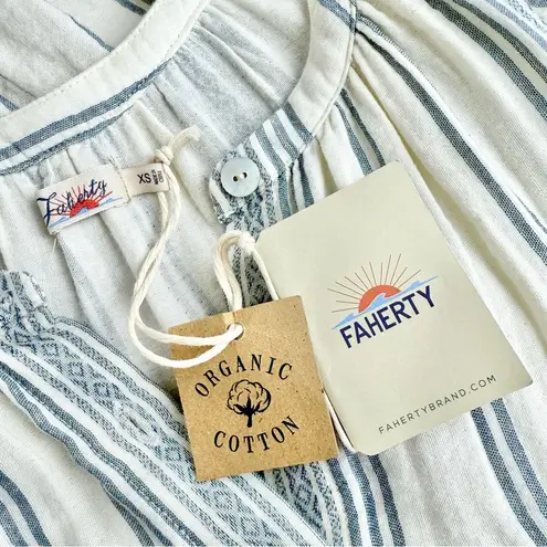 Faherty Dream Cotton Carmel Stripe Gauze Midi Shirt Dress Cream/Blue Sz XS NWT
