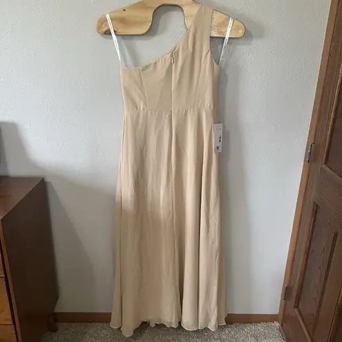 Azazie NEW Brooke Bridesmaids Dress Champaign Sz A14 One Shoulder Aline Chiffon