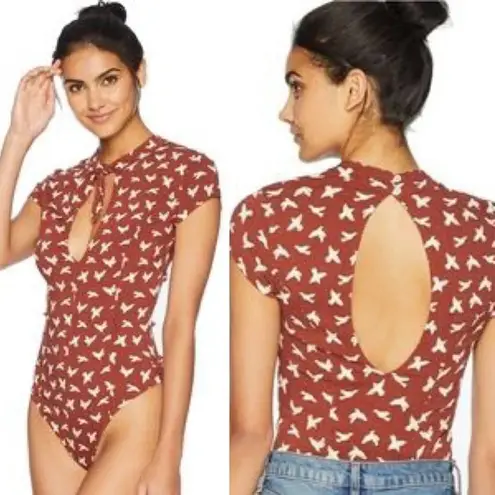 Free People  Intimately Billie Bodysuit in Terracotta Bird Print NWT Sz XS