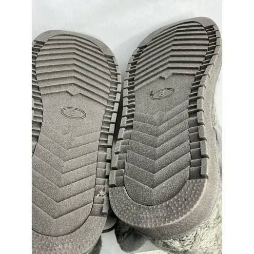Womans Idina Knit Slip On Sweater Boot Slippers 8 Gray Lined Pom Poms NWOT