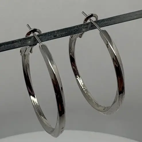 Y2K Heavy Silver Tone Hoop Earrings Women's Jewelry Classic Minimalist Style