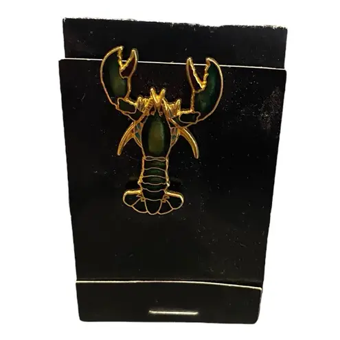 Vintage Green Gold Copper Enamel Gold plated Lobster pin by a special Alaska co