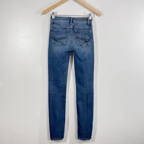 BKE Stella Mid Rise Skinny Jeans 24x31.5 Blue Stretch Distressed Hem Women