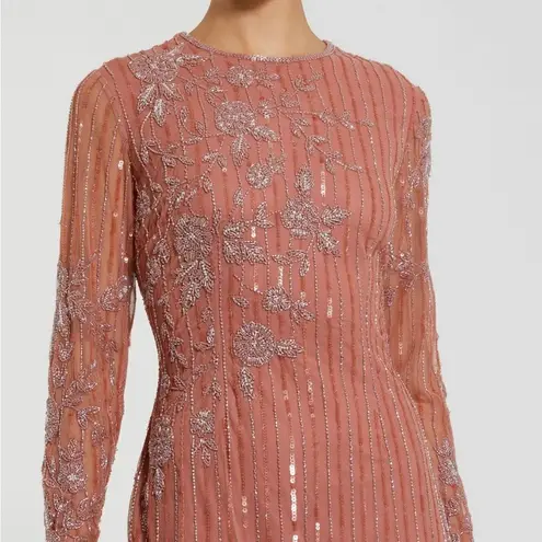 Mac Duggal 93626 Womens High Neck Illusion Embellished Gown Dress Rose 14