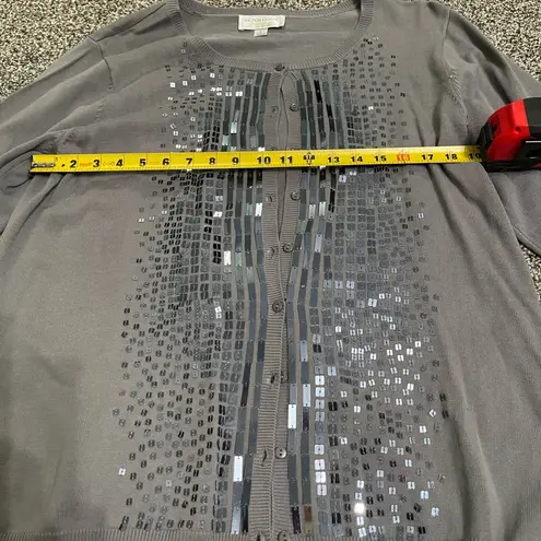 Victor Costa Occasion gray Embellished long sleeve sweater button up Cardigan L Size L