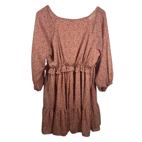 Arula Dress Women XL Pink Ditsy Floral Babydoll Mini Tie 3/4 Sleeve Cottage Boho