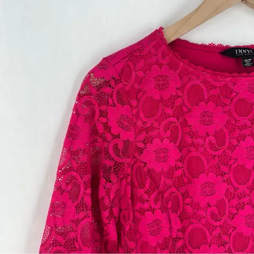 Isaac Mizrahi  Fuchsia Lace Flared Sleeve Peplum Blouse Size XS - Image 4