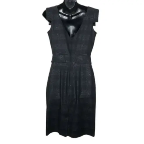 Club Monaco Black & Silver Metallic Sheath Dress Size 4 Square neckline Tailored