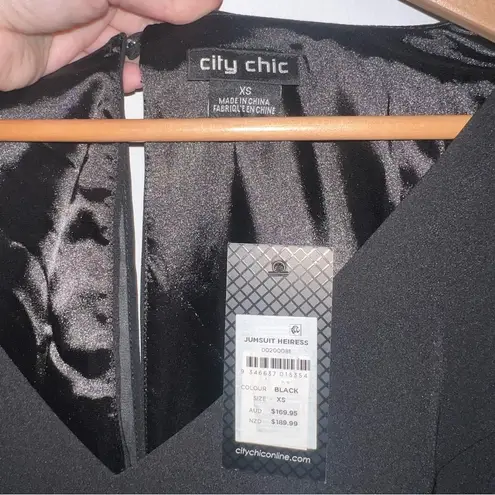 City Chic NEW Black Heiress Belted Cape Split Leg Jumpsuit Size 14