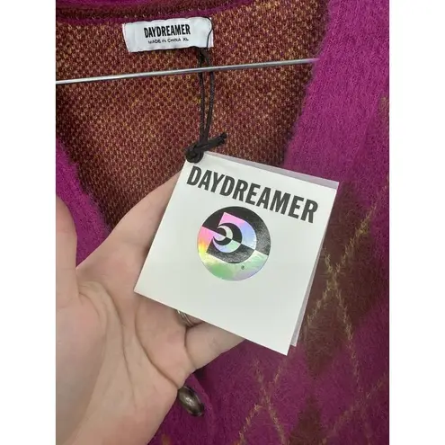 Daydreamer  Argyle Cardigan Women XL NEW Fuchsia Sunset Wool Blend Y2K Retro