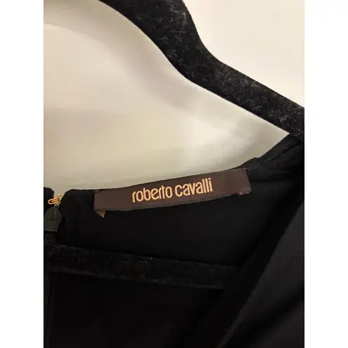 Roberto Cavalli Dress Womens IT40 US4 Midi Sheath Black V-Neck Long Sleeve