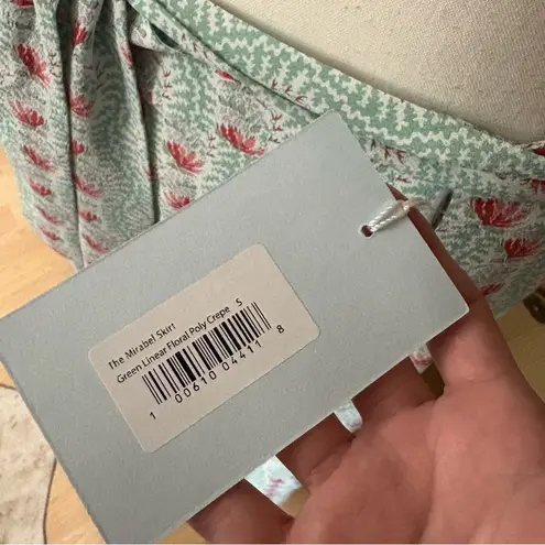 Hill House The Mirabel Skirt in Green Linear Floral Poly Crepe Size Small NWT