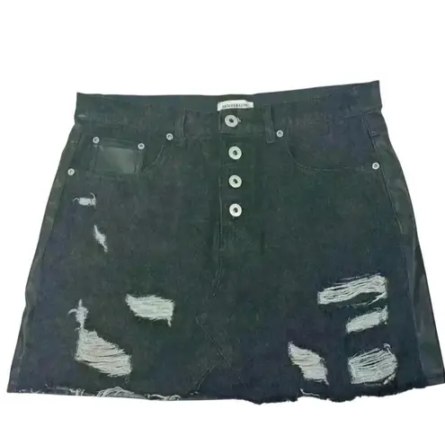 Dance & Marvel Women's Distressed Black Denim faux leather Mini Skirt Size M