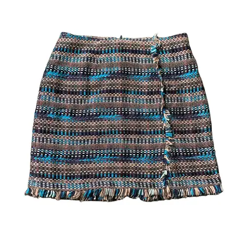 Juicy Couture  Black Label blue and brown fringe tweed mini skirt size 6