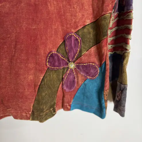 Rising International Jacket Womens Large Red Boho Floral Patchwork Zip Hoodie