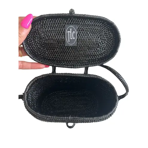 TLC Black Straw Woven Summer Crossbody Picnic Bag