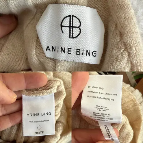 Intermix Anine Bing Shawn Ribbed Knit Midi Dress Sweater Wool Long Sleeve Oatmeal XS EUC