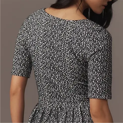 Maeve NWT ANTHROPOLOGIE Short Sleeve Leopard Peplum Scoop Neck Top Shirt Blouse