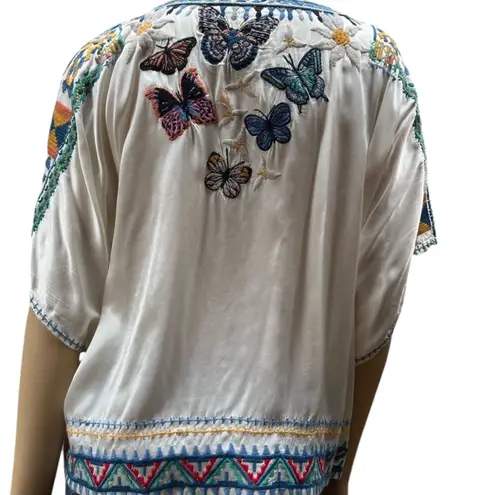 Johnny Was Vanny heavily Embroidered Satin Butterfly Blouse NWT