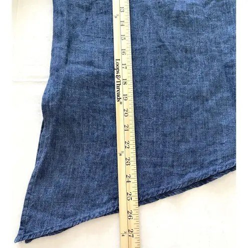 VTG IC Collection Lagenlook Asymmetrical Linen Chambray Zip Shirt Skirt Set XL Blue