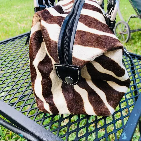 Zebra Hide and Leather Purse White