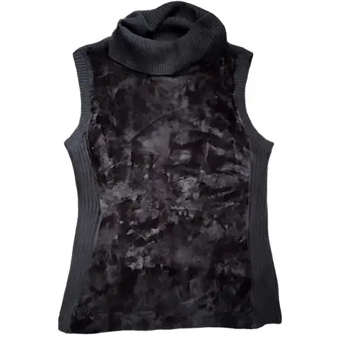 Karen Kane Top Womens Black Sleeveless Ribbed Turtleneck Velour Stretchy Size ML