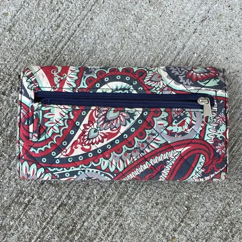 Waverly Inspirations Quilted Paisley Floral Cloth Wallet Large Trifold Red